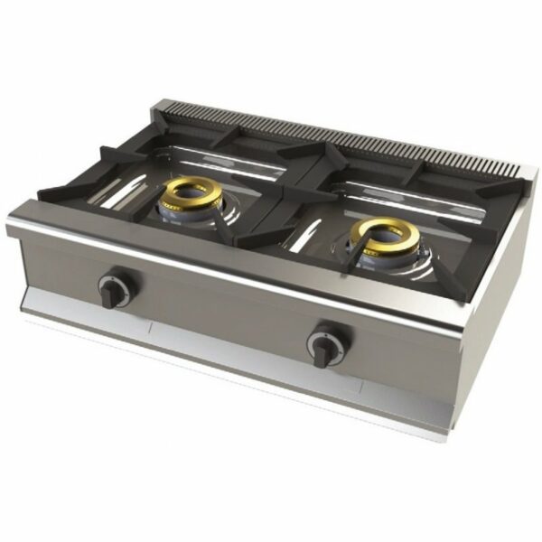 Cocina a gas sobremesa de 2 fuegos 8+8 Kw SerIe 550 JUNEX con medidas 800x550x240h mm 6200B/1