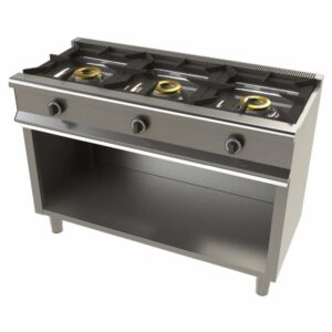 Cocina a gas con mueble de 3 fuegos 8+8+8 Kw SerIe 550 JUNEX con medidas 1200x550x850h mm 6300/1