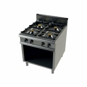 Cocina a gas con horno GN2/1 de 4 fuegos 4,5+8+2x6Kw Serie 900 JUNEX con medidas 800x900x900h mm 9401/3