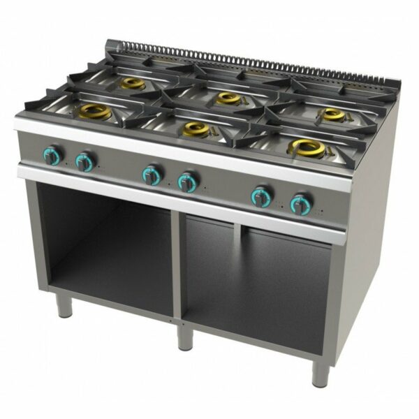 Cocina a gas con mueble 6 fuegos 2X8+4,5+3x6 Kw Serie 900 de 1200x900x900h mm JUNEX 9600/3