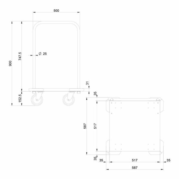 Carro con asa para el transporte y estocaje de cesta de vajilla CC-55 EDENOX