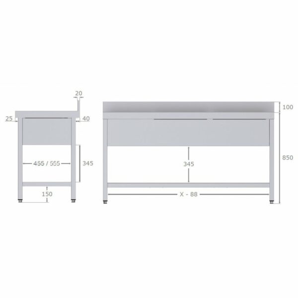 Fregadero Industrial Acero Inoxidable Con Cuba y Escurridor Con Mueble