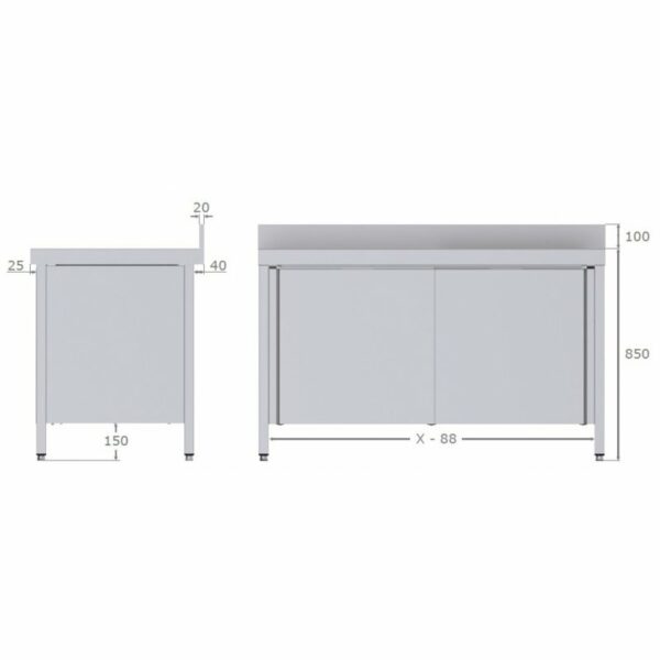 Fregadero Industrial Acero Inoxidable Con 2 Cuba y Escurridor Con Puertas Correderas