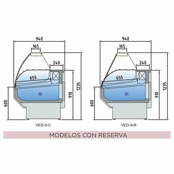 Vitrina Refrigerada Expositora Cristal Curvo Fondo 940 VED-9 DOCRILUC