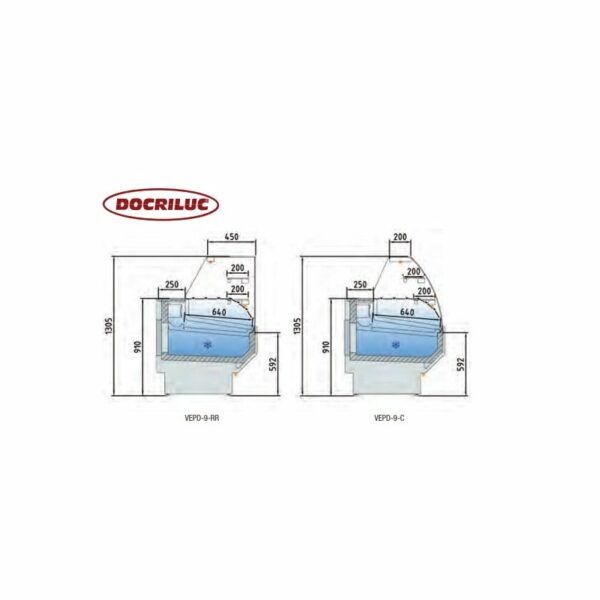 Vitrina Refrigerada Expositora Cristal Recto/Curvo Fondo 900 DOCRILUC VEPD-9