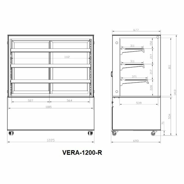 Vitrinas Refrigeradas con cristal curvo fondo 700 VERA-C EDENOX