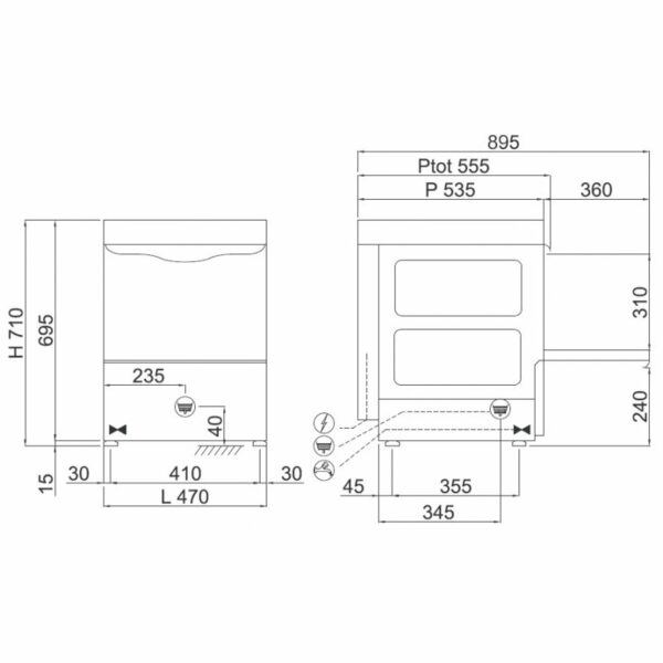 Lavavasos Industrial con Cesta de 35x35 cm COMPACK Línea PADOVA X25E CLIMAHOSTELERIA