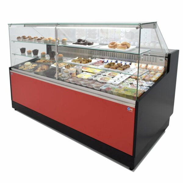 Vitrina Refrigerada Pastelería de 2 metros Fondo 973 mm Frío Estático - Exposición Inox - 2 Estantes Línea CORDOBA VRE-200-P