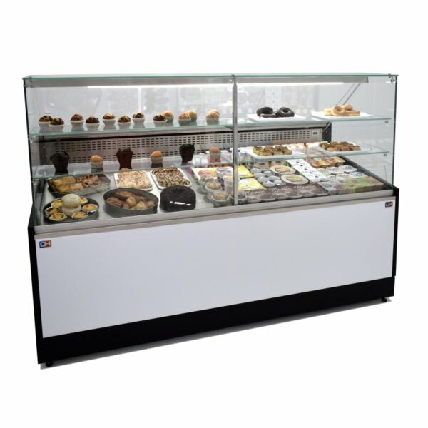 Vitrina Refrigerada Pastelería de 2 metros Fondo 973 mm Frío Estático - Exposición Inox - 2 Estantes Línea CORDOBA VRE-200-P