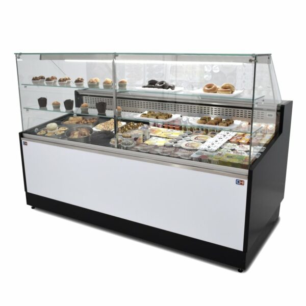 Vitrina Refrigerada Pastelería de 2 metros Fondo 973 mm Frío Estático - Exposición Inox - 2 Estantes Línea CORDOBA VRE-200-P