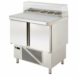 Mesa Refrigerada Compacta Preparación Encimera Granito y Expositor ingredientes GN1/6 910x700x895h mm Línea CORDOBA MRPGC-100E